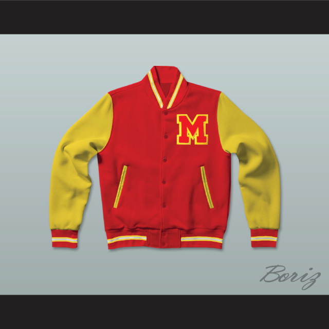 Spine Spark Michael Jackson Red Wool Varsity Jacket Yellow Leather Sle